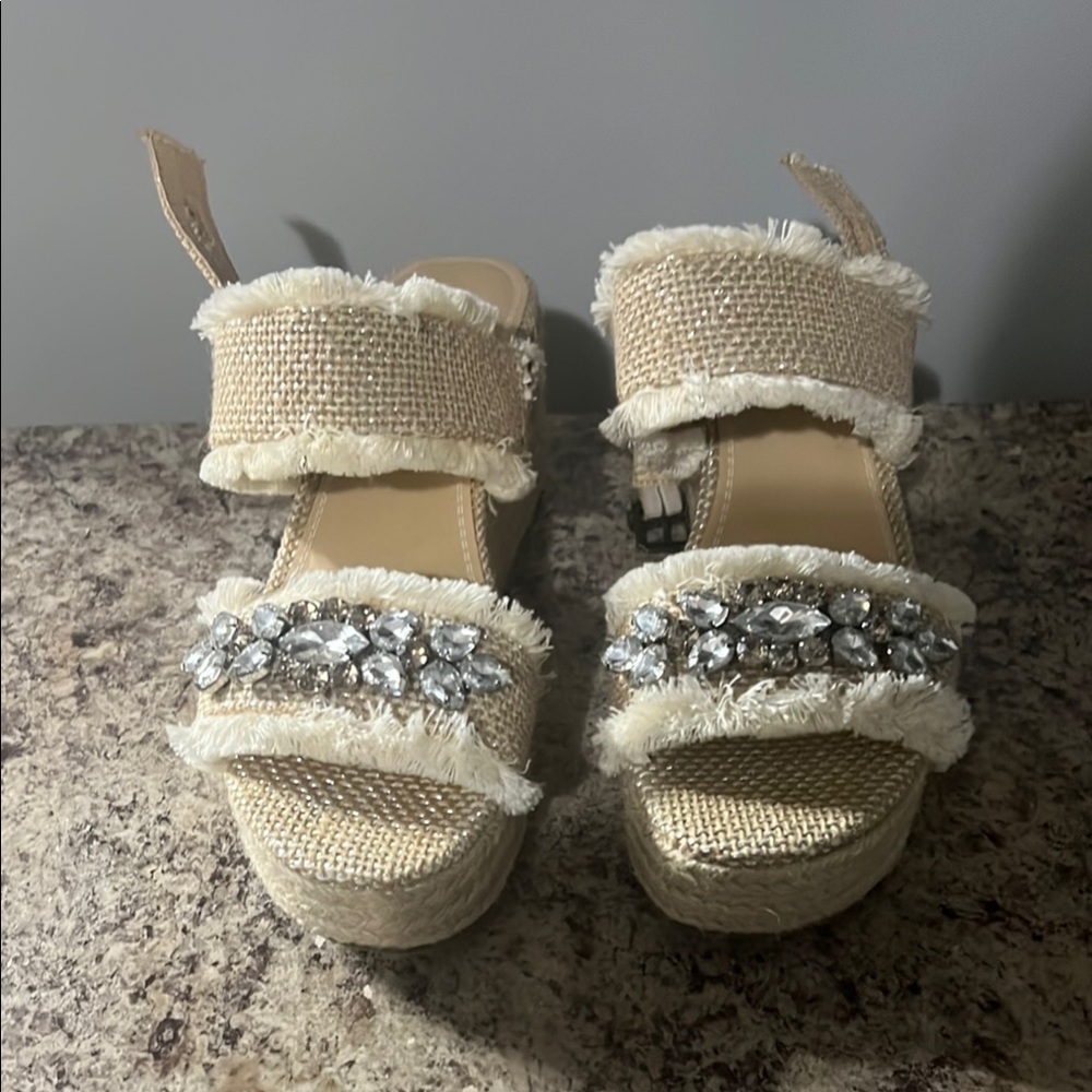Crown Vintage Cream Sandals with Embellishments